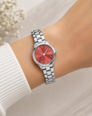 MINET Stříbrno-červené dámské hodinky CÉLINE s ocelovým řemínkem MWL5605