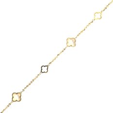 Zlatý náramek čtyřlístek s bílou perletí BA000340