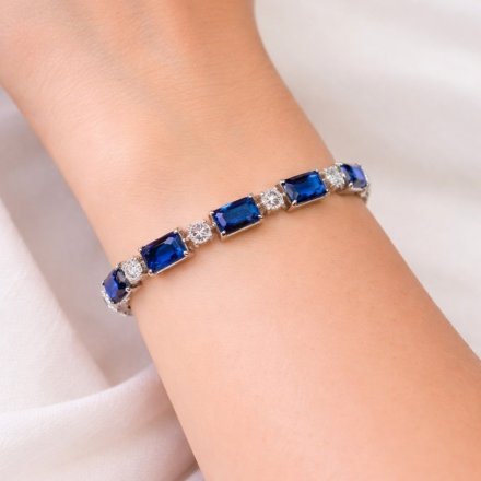 Stříbrný náramek s modrými kameny a čirými zirkony SVLB0508XH2M118
