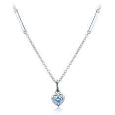 MINET Decentní stříbrný náhrdelník srdce se světle modrým zirkonem JMAS0328AN45