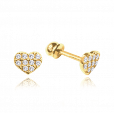 MINET Zlaté náušnice srdíčka na šroubek s bílými zirkony JMG0118WGE00