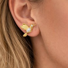 MINET Zlaté náušnice kolibříci s bílými zirkony JMG0325WGE00