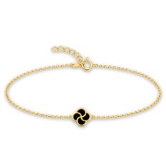 MINET Elegantní zlatý náramek čtyřlístek s onyxem JMG0427BGB16