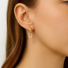 Zlaté náušnice s třpytivým obdélníkovým přívěskem KLON-250