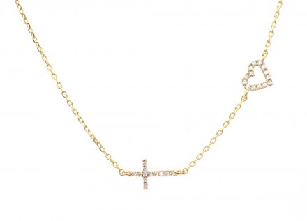 Zlatý náhrdelník s křížkem a srdíčkme NA000020