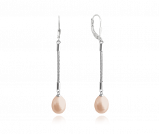 Stříbrné visací náušnice MINET s růžovými perlam JMAS7019PE00