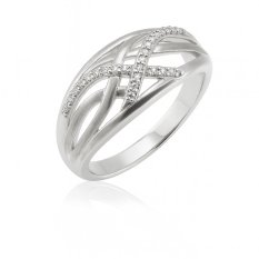 Elegantní stříbrný prsten s proplétaným designem a zirkony  R0001021