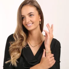 Luxusní pozlacený stříbrný náhrdelník zdobený zirkony SVLN0943S75GO45