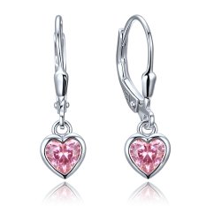 MINET Decentní stříbrné náušnice srdce s růžovými zirkony JMAS0328PE00