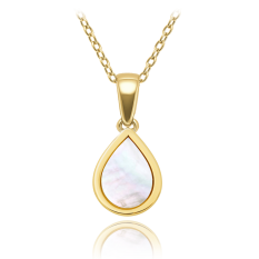 MINET Elegantní zlatý náhrdelník kapka s bílou perletí JMG0303WGN45