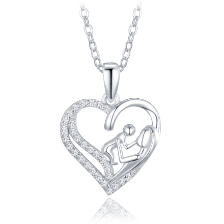 MINET Stříbrný náhrdelník Madona s dítětem a bílými zirkony JMAN0589SN45