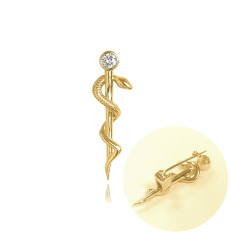 MINET Pozlacená stříbrná brož Aeskulapova hůl s bílým zirkonem JMAN0298GZ00