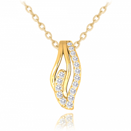 MINET Pozlacený zvlněný stříbrný náhrdelník s bílými zirkony JMAS0202GN42