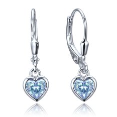 MINET Decentní stříbrné náušnice srdce se světle modrými zirkony JMAS0328AE00