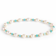 Zlatý náramek s amazonitem a říční perlou 150282