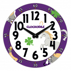 CLOCKODILE Dětské nástěnné hodiny fialové s koněm CCT0030