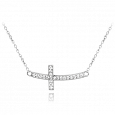 Stříbrný náhrdelník MINET ležatý křížek se zirkony JMAN0244SN45