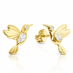 MINET Zlaté náušnice kolibříci s bílými zirkony JMG0325WGE00