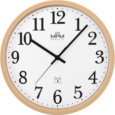 Designové plastové hodiny hnědé MPM Radio Clermont - rádiem řízené E01.4503.50