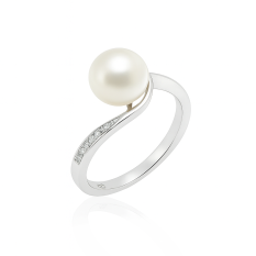 Stříbrný prsten s perlou a jemnými zirkony RP0000035