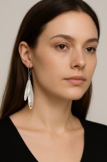 Stříbrné visací náušnice s gravírovanými lístky CR-939