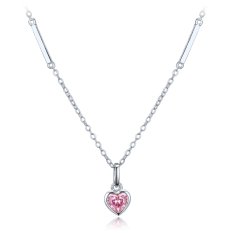 MINET Decentní stříbrný náhrdelník srdce s růžovým zirkonem JMAS0328PN45