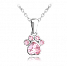Růžový stříbrný náhrdelník MINET TLAPKA JMAD0029PN38
