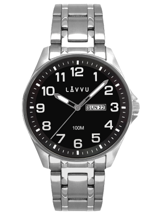 Ocelové pánské hodinky LAVVU BERGEN Black se svítícími čísly LWM0142