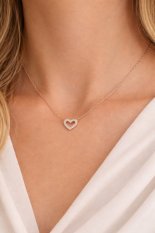 MINET Zlatý náhrdelník z růžového zlata  srdce s bílými zirkony JMG0283WRN42