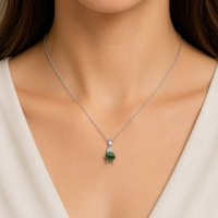 MINET Elegantní stříbrný náhrdelník s tmavým mechovým achátem a zirkonem JMAS0318ZN45