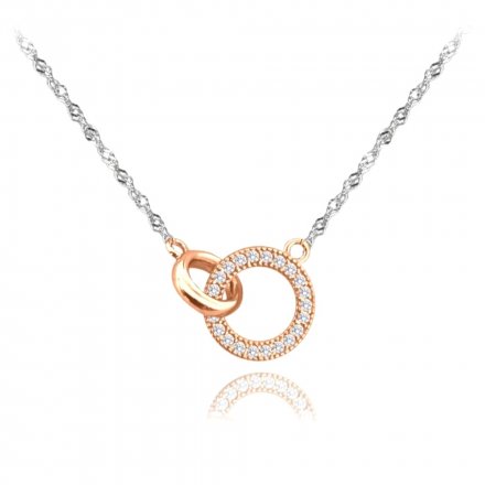 MINET Rose gold stříbrný náhrdelník KROUŽEK s bílými zirkony JMAS0182RN45