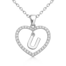MINET Stříbrný náhrdelník písmeno v srdíčku "U" se zirkony JMAS900USN45