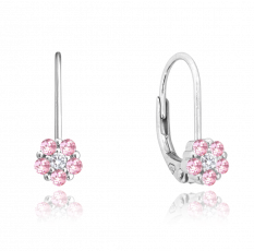 MINET Stříbrné dívčí náušnice KYTIČKY s růžovými zirkony JMAD0037PE00