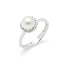 Prsten z bílého zlata s perlou RPA00122