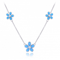 MINET Stříbrný náhrdelník KYTIČKY s modrými opálky JMAD0043BN38