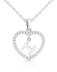 MINET Stříbrný náhrdelník písmeno v srdíčku "H" se zirkony JMAS900HSN45