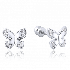 MINET Náušnice z bílého zlata na šroubek motýlek s bílými zirkony JMG0148WSE00