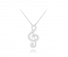 Stříbrný náhrdelník MINET HOUSLOVÝ KLÍČ s bílými zirkony JMAS0058SN45