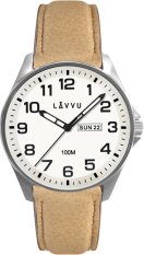 LAVVU Ocelové pánské hodinky BERGEN White / Top Grain Leather se svítícím číselníkem LWM0149