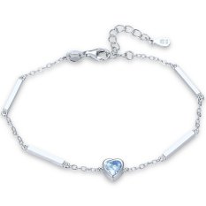 MINET Decentní stříbrný náramek srdce se světle modrým zirkonem JMAS0328AB16