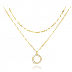 MINET Pozlacený dvojitý stříbrný náhrdelník KROUŽEK s bílými zirkony JMAS0194GN45