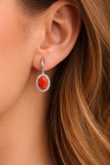 Dámské náušnice z bílého zlata s korálem a zirkony ALVN-317