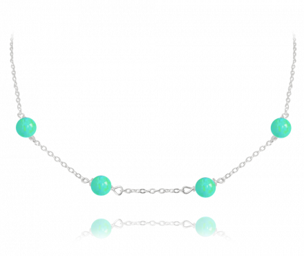 MINET Stříbrný náhrdelník se zelenými opálky JMAS0155GN45
