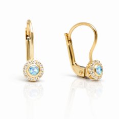 Zlaté náušnice s modrým kamenem a zirkony KLON-141Z