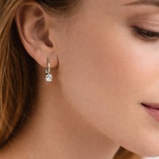 Náušnice z bílého zlata s kulatým čirým kamenem HELN-165B