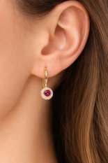 Zlaté náušnice s červeným kamenem a zirkony KLON-136Z