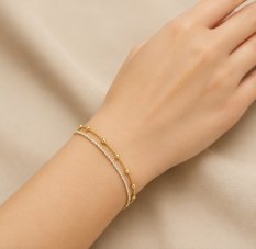 MINET Elegantní dvojitý pozlacený stříbrný náramek s bílým zirkonem JMAS0332GB17