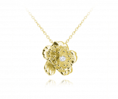 Pozlacený stříbrný náhrdelník MINET KYTIČKA s zirkonem JMAS0100GN45