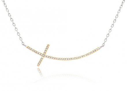 Pozlacený stříbrný náhrdelník s křížkem naležato N0000460