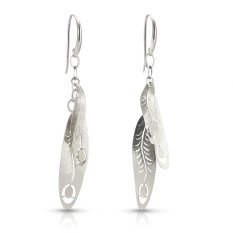 Stříbrné visací náušnice s gravírovanými lístky CR-939